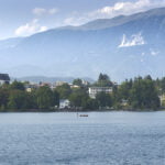 Lake Bled Church of St Martin and Julian Alps landscape