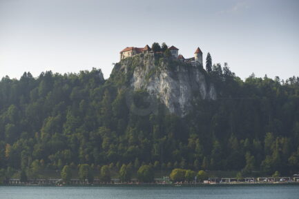 Bled Castle from the village at the height of lake