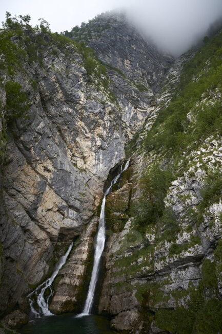 Foggie waterfall Savica in August, Slovenian named as 