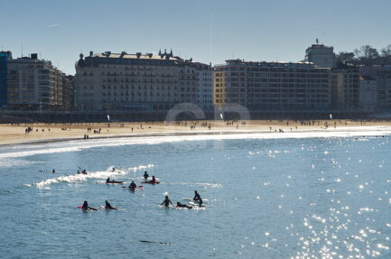 Surfers having fun in San Sebastian