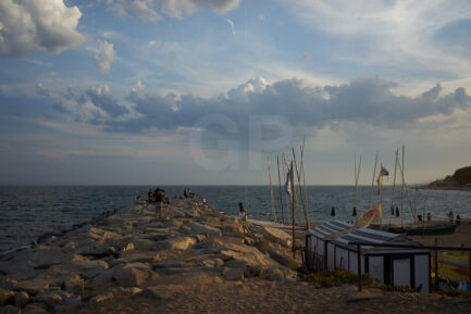People playing next to Sant Pol de Mar's beach