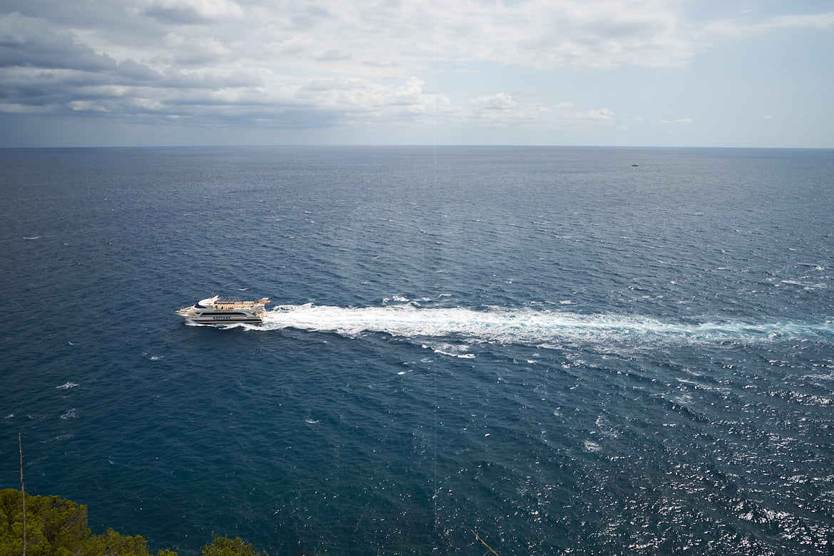 Neptune boat sailing near Tossa de Mar town Neptune boat sailing near Tossa de Mar town