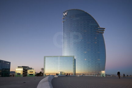 W Hotel Barcelona south view at sunset