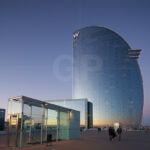 The W Barcelona Hotel south view at sunset