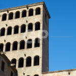 King square Barcelona's city photo facade, the building is in a 14th-century medieval public square in the Barri Gòtic of Barcelona.