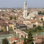 Verona Cathedral tower and Stone Bridge photograph