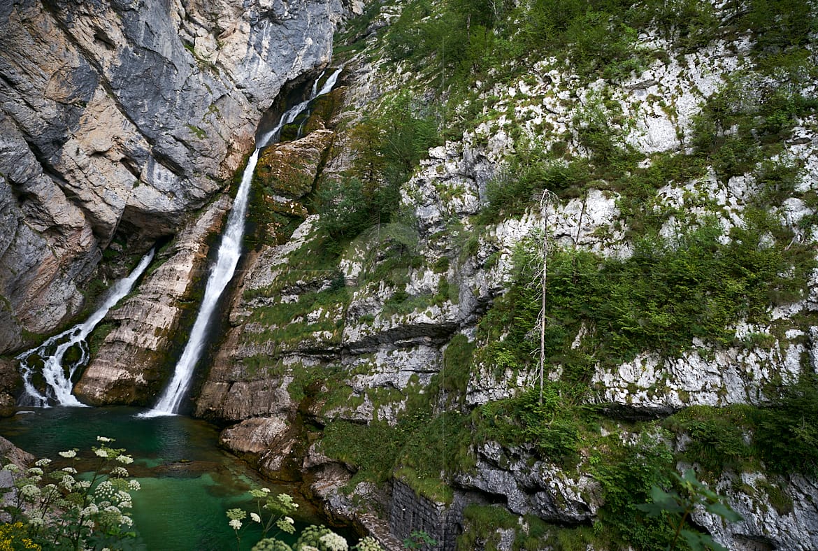 Fine Art Canvas Print of Savica Waterfall - Majestic Cascade near Lake Bohinj