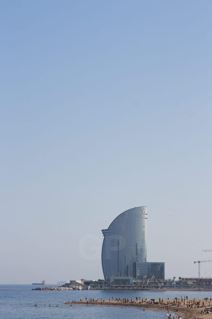 Buy fine art canvas print of the north facade of W Hotel Barcelona from the city, unique artist’s piece with artistic photography and museum quality.