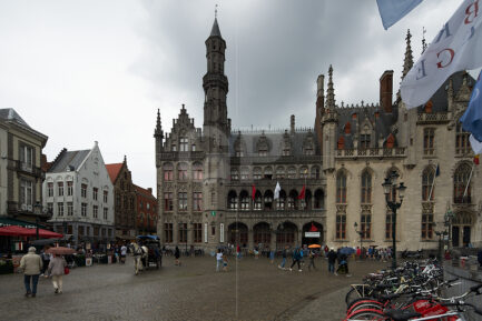 Front view photograph of the Historium Bruges façade on the Markt﻿